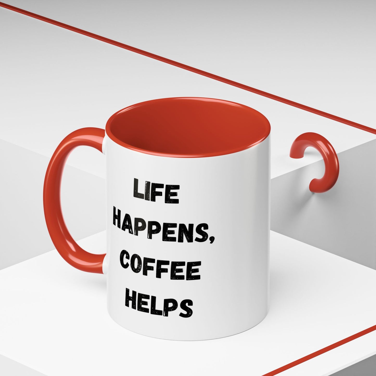 Life Happens Coffee Mug - Inspirational Coffee Cup, Gift for Coffee Lovers, Motivational Mug, Black Accent Mug, Coffee Humor