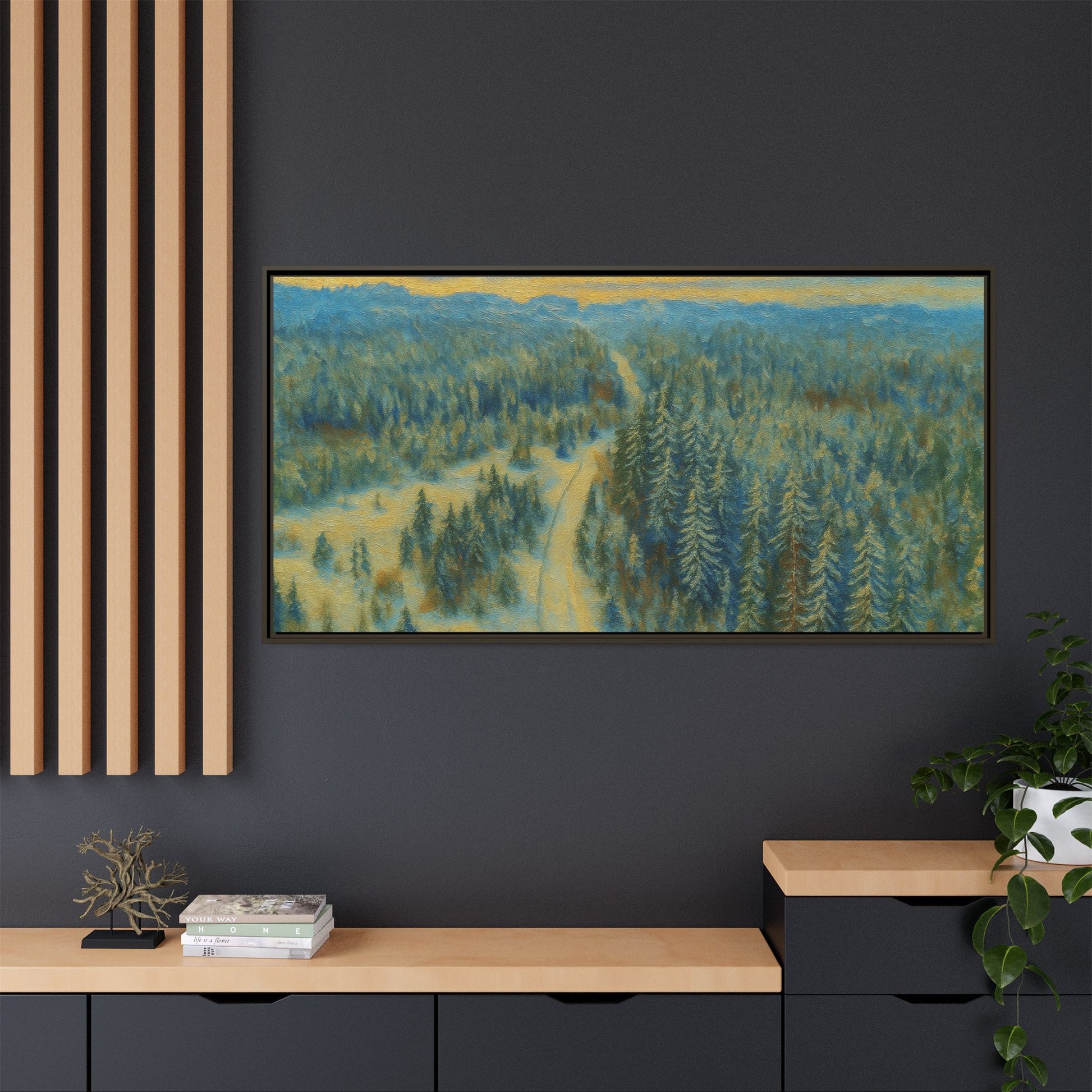 Framed Matte Canvas Art Print, Tranquil Forest Landscape, Home Decor for Nature Lovers, Wall Art for Living Room, Gift for Art Enthusiasts - TRV