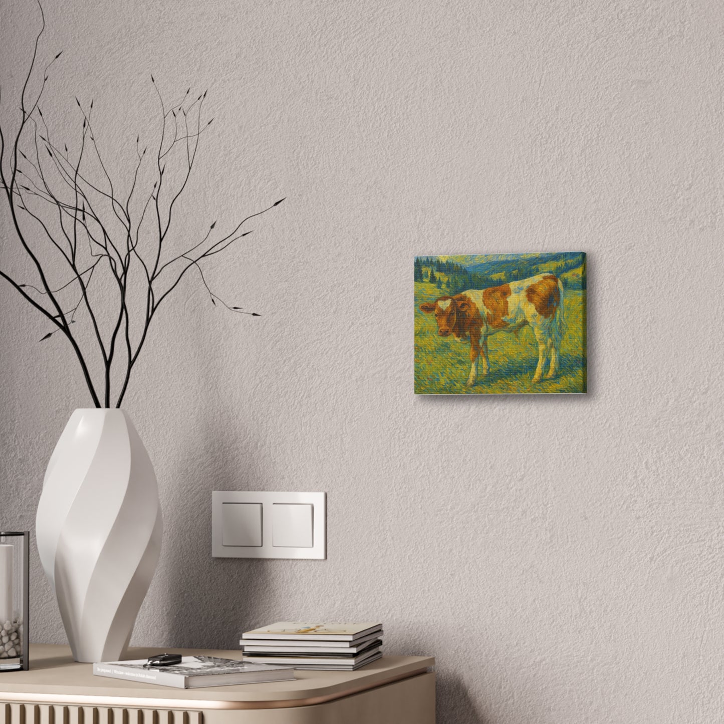 Artistic Cow Canvas Wall Art - Farmhouse Decor, Calf Painting