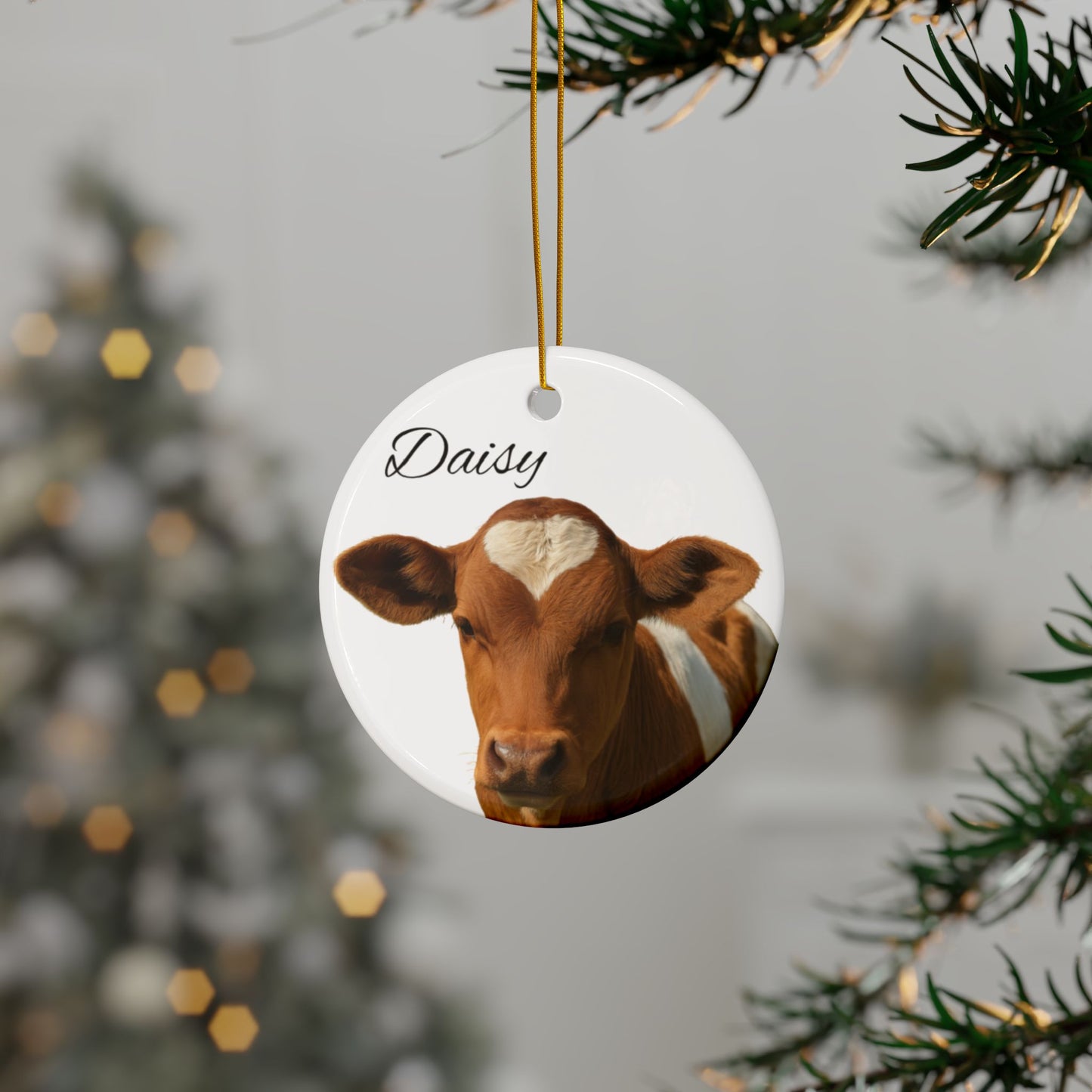 Heart-Spot Calf, Ceramic Ornament | Personalized Name Option