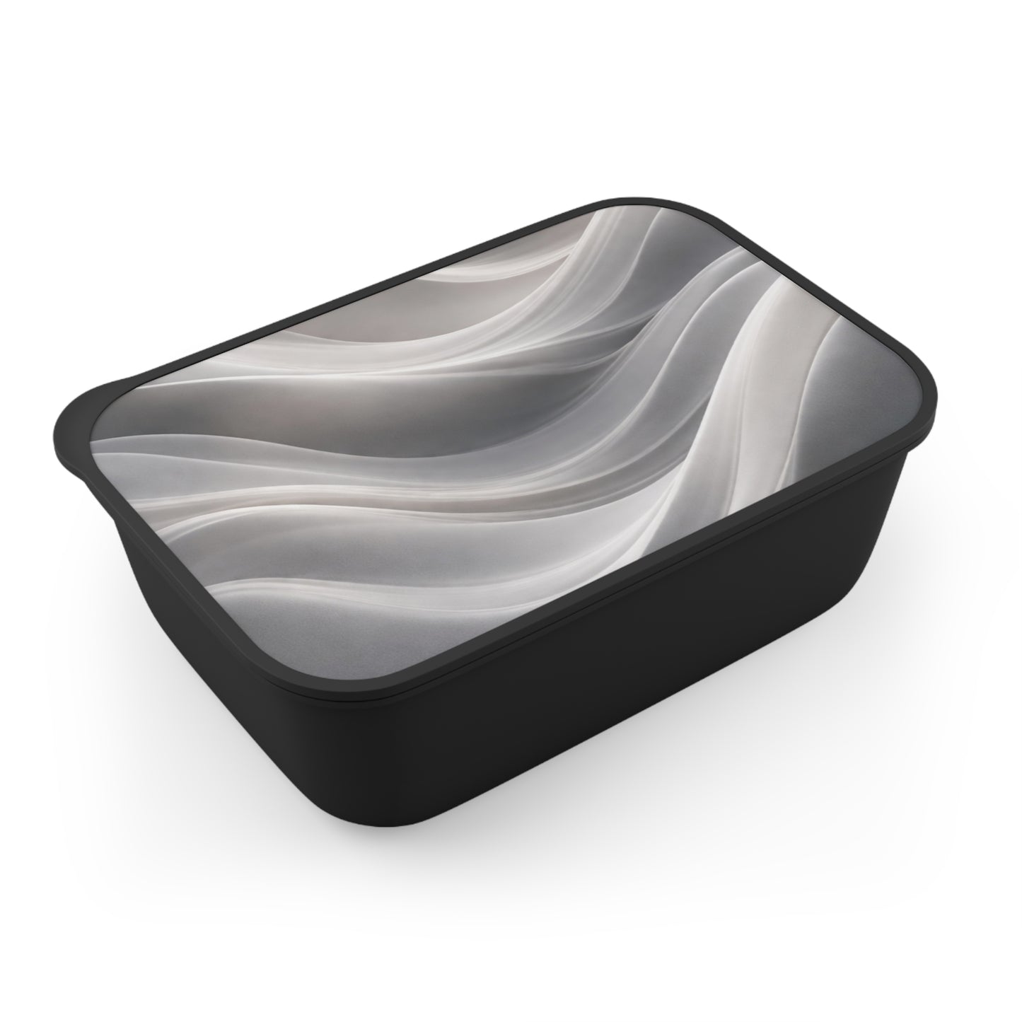 Abstract grey marble PLA bento box with band, utensils, and eco-friendly design by Printify for lunch storage and transport.