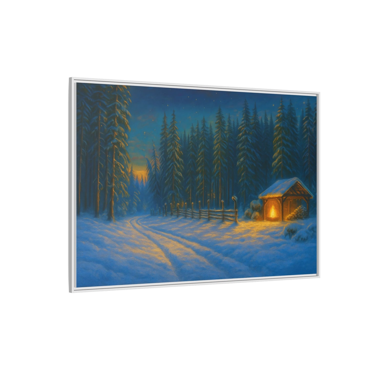 Framed Winter Landscape Canvas, Cozy Cabin Art, Christmas Decor, Winter Home Decor, Holiday Gift, Wall Art - TRV
