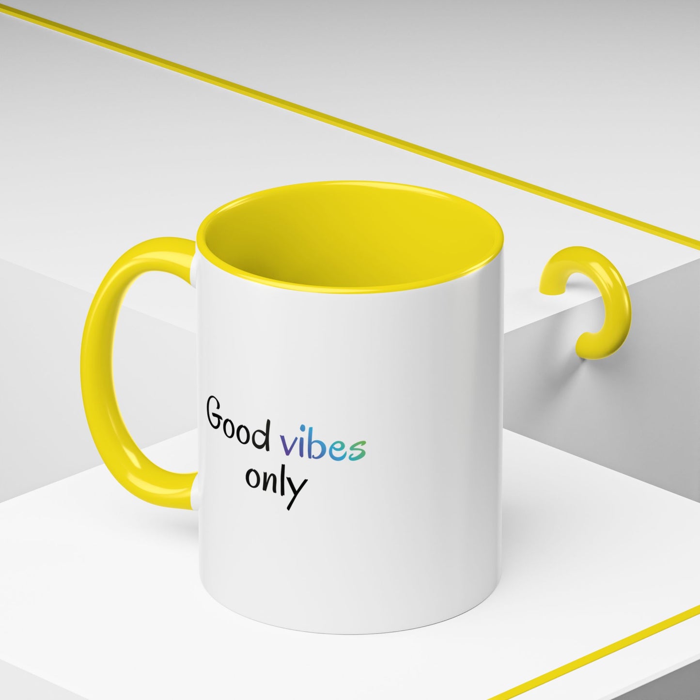 Good Vibes Only Accent Coffee Mug - Positive Energy 11 & 15oz Cup for Happiness, Inspirational Gift, Morning Motivation, Ceramic Tea Cup,