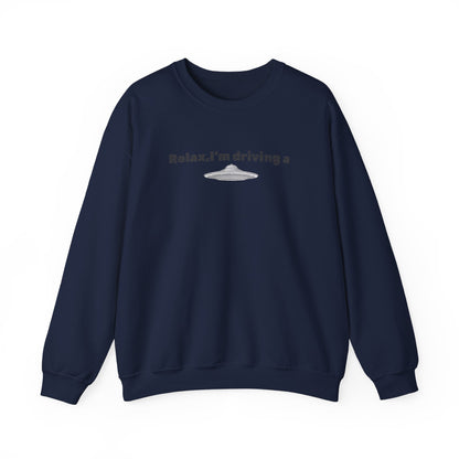 Relaxing UFO Driving Sweatshirt, Funny Gift for UFO Lovers, Unisex Crewneck Pullover, Casual Wear, Space Enthusiast Apparel