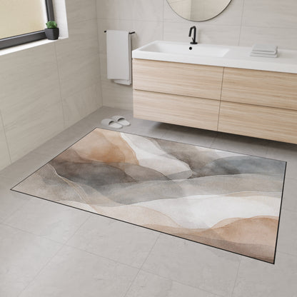 Neutral Watercolor Landscape Heavy Duty Floor Mat | Abstract Earth Tones Rug