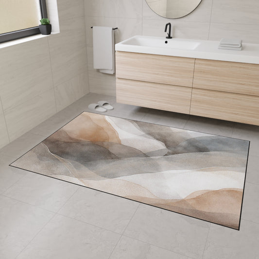 Neutral Watercolor Landscape Heavy Duty Floor Mat | Abstract Earth Tones Rug