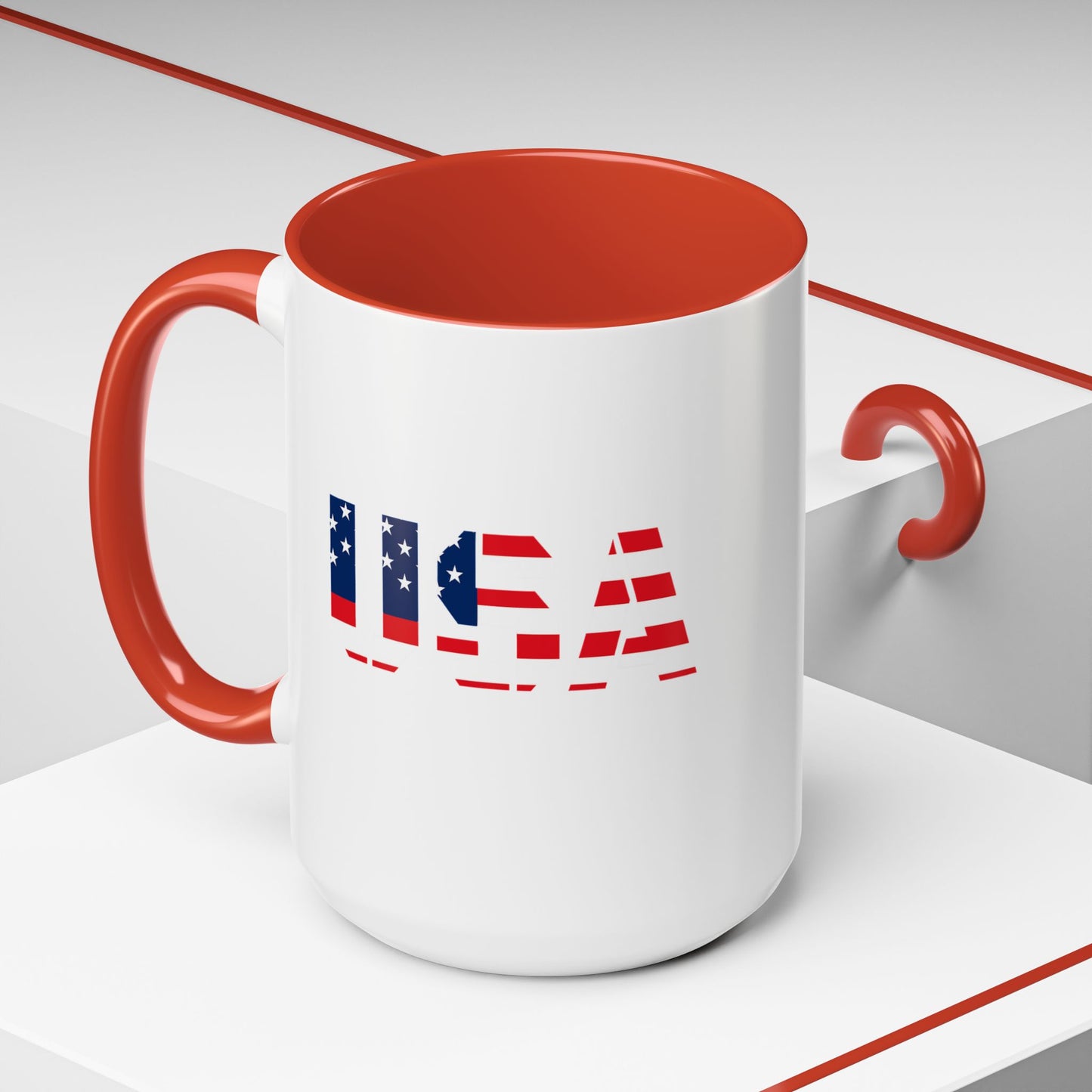 USA Flag Accent Coffee Mug — Patriotic 11/15oz Ceramic Coffee Cup