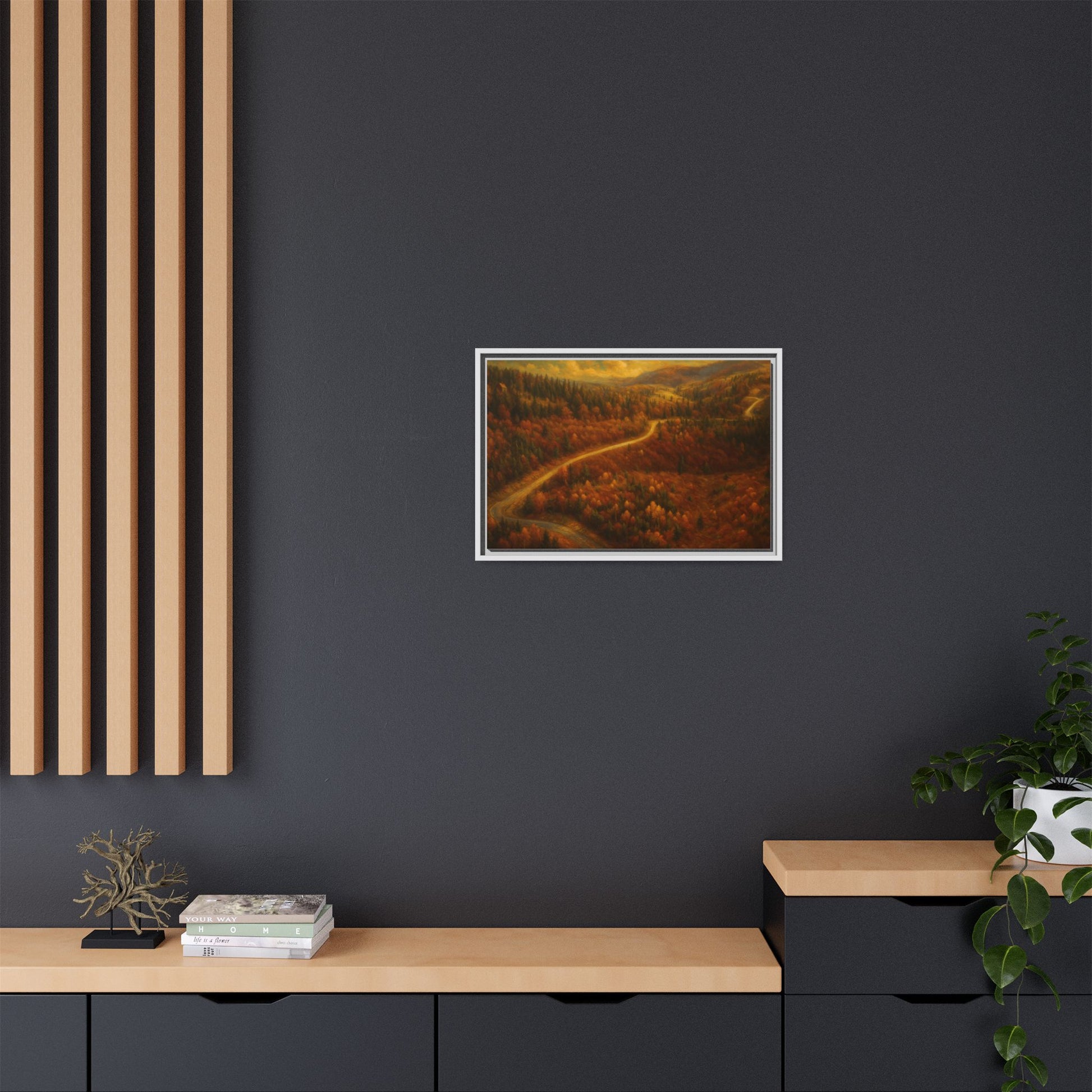 Autumn Landscape Framed Canvas Art, Cozy Home Decor, Warm Fall Vibes, Gift for Nature Lovers, Perfect for Thanksgiving - TRV