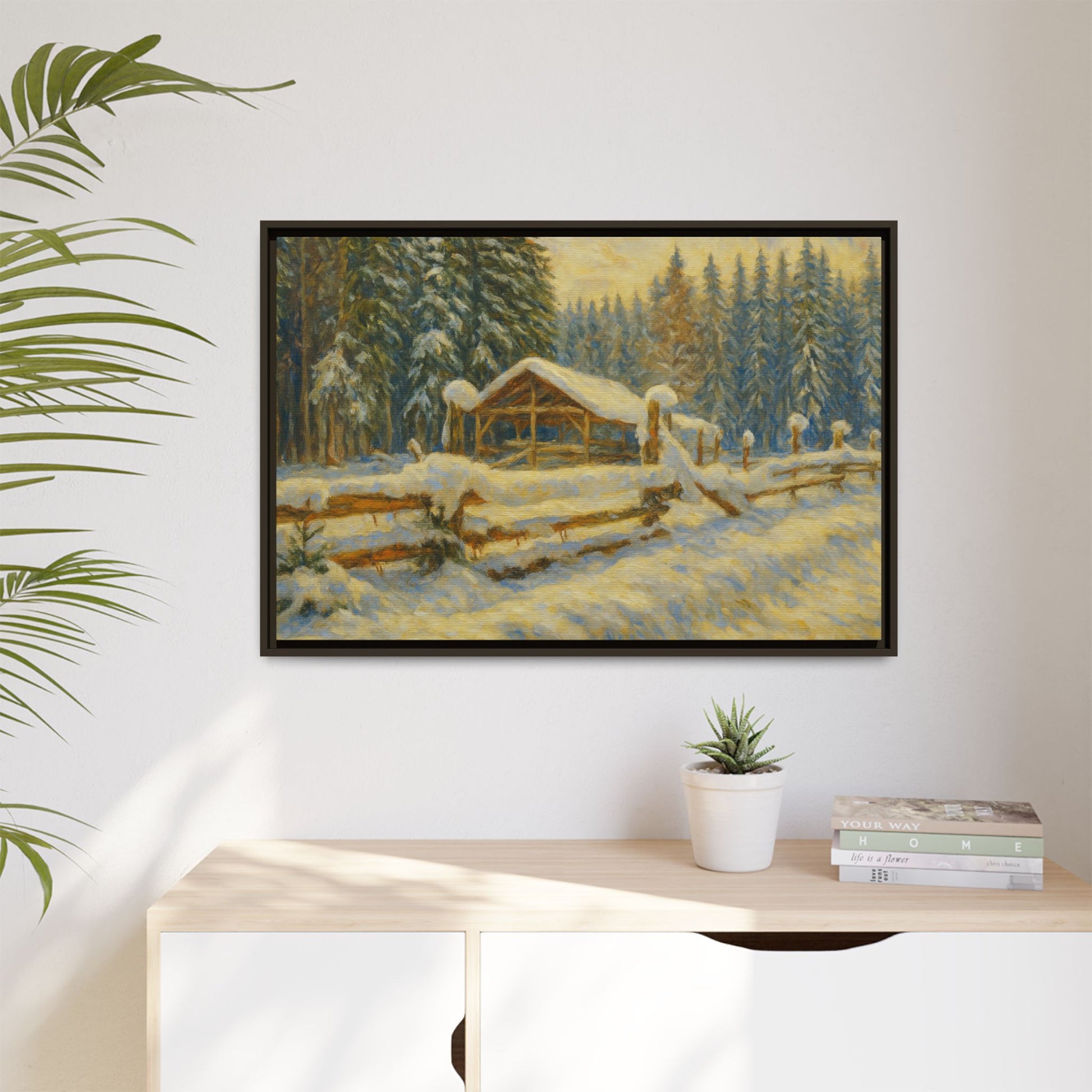 Winter Landscape Framed Canvas Art | Cozy Home Decor | Wall Art for Living Room, Bedroom, Holiday Gift, Rustic Vibes, Art Print - TRV