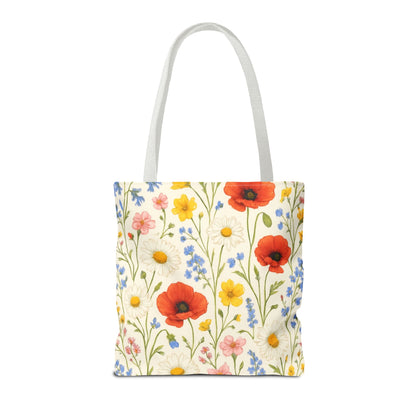Wildflower Poppy Print Tote Bag | Floral All-Over Pattern