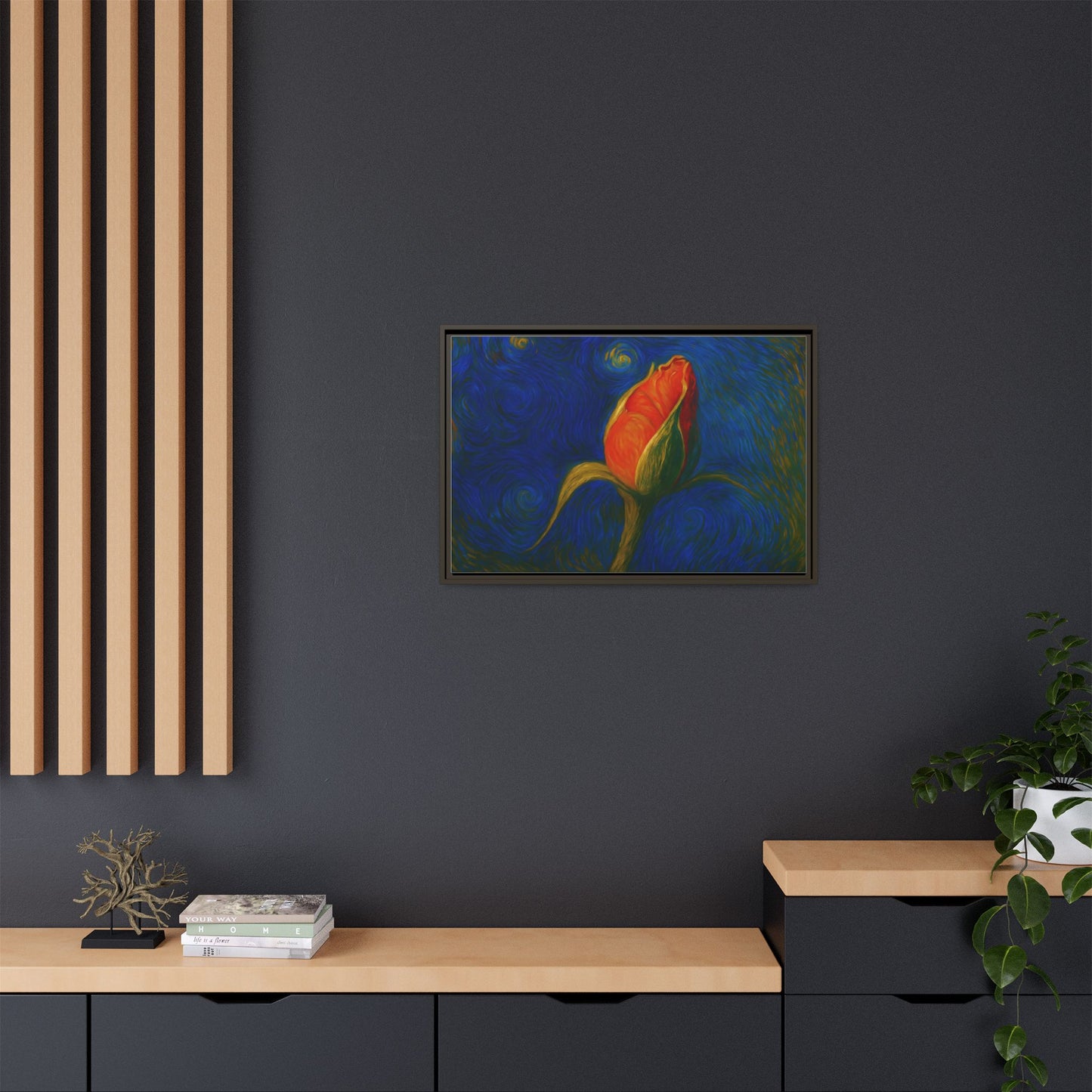 Red Rose Bud Painting Canvas Framed | Matte Wall Art - TRV
