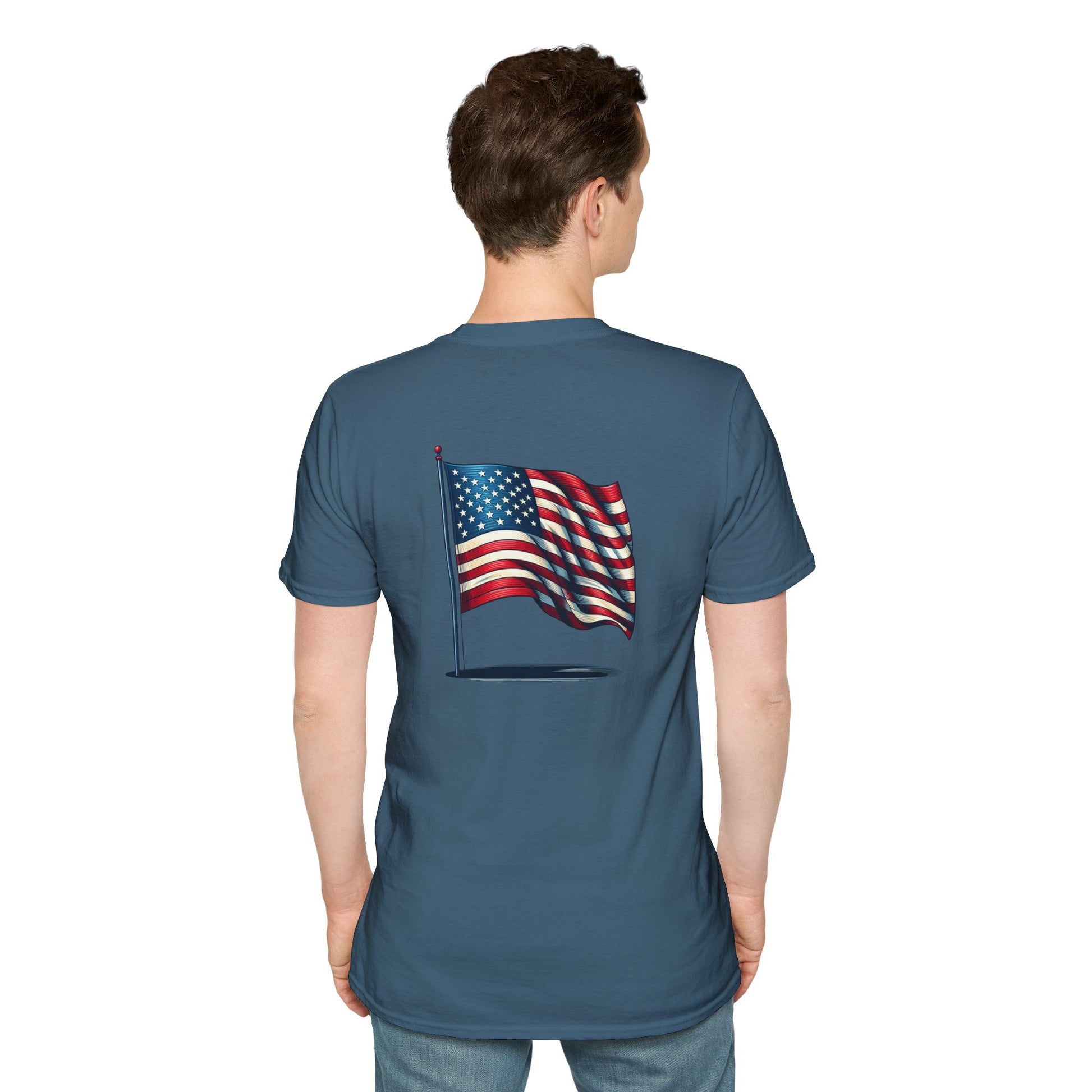 Patriotic Unisex Softstyle T-Shirt, American Flag Tee, USA Pride Shirt, Perfect for Independence Day, Casual Wear - TRV