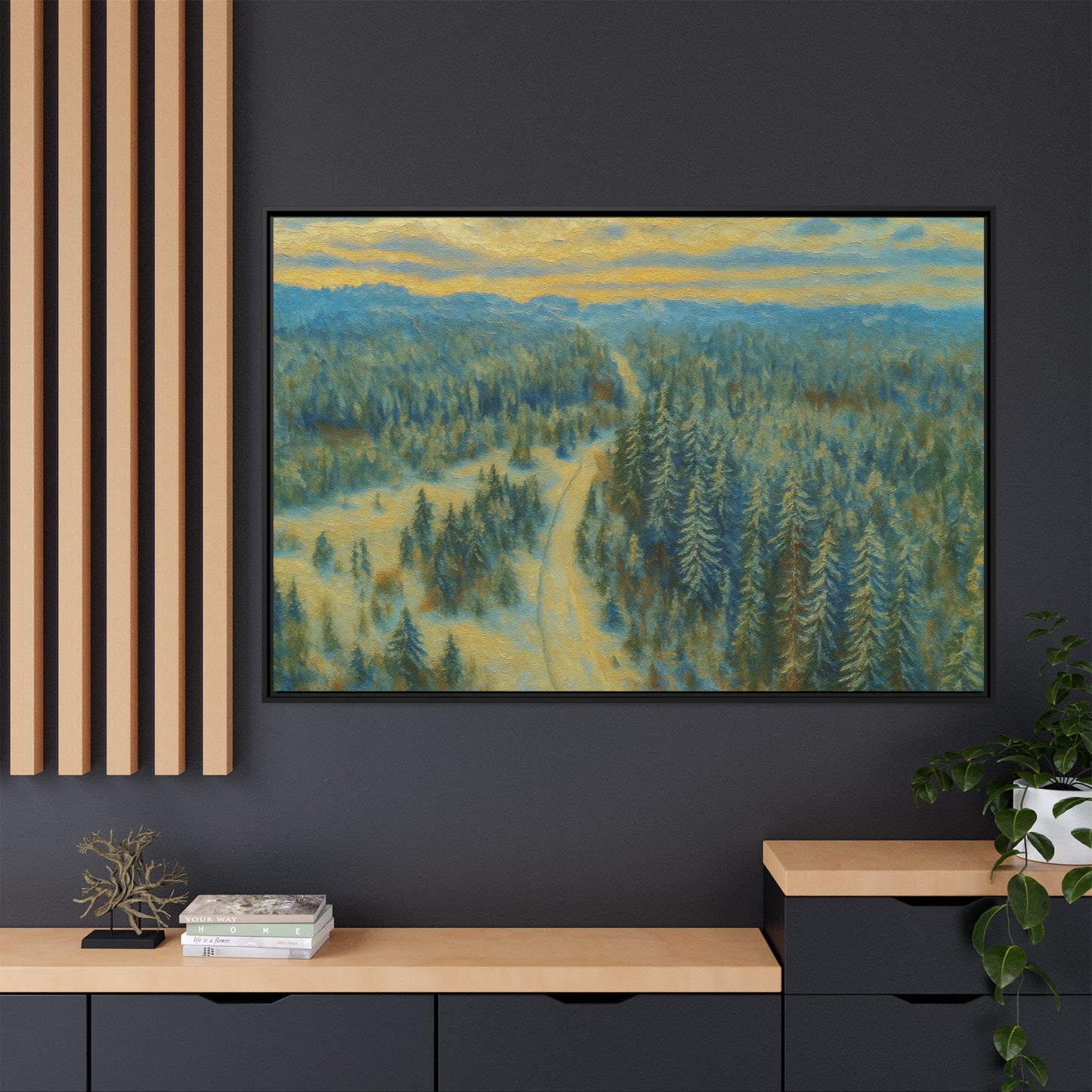 Framed Matte Canvas Art Print, Tranquil Forest Landscape, Home Decor for Nature Lovers, Wall Art for Living Room, Gift for Art Enthusiasts - TRV