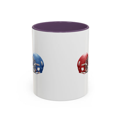 Football Helmet Coffee Mug — Red vs Blue Rivalry Accent Mug (11/15oz)