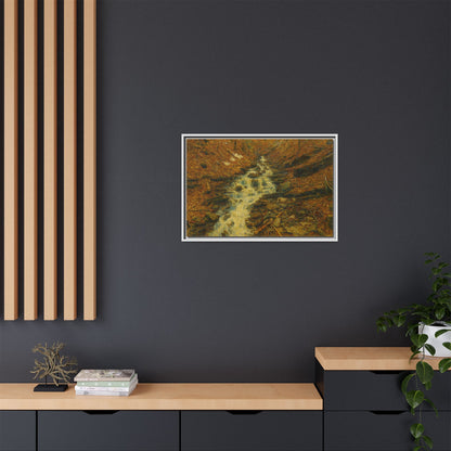 Serene Abstract Nature Canvas Art, Framed Wall Decor, Rustic Home Accent, Earthy Tone Artwork, Tranquil River Scene - TRV