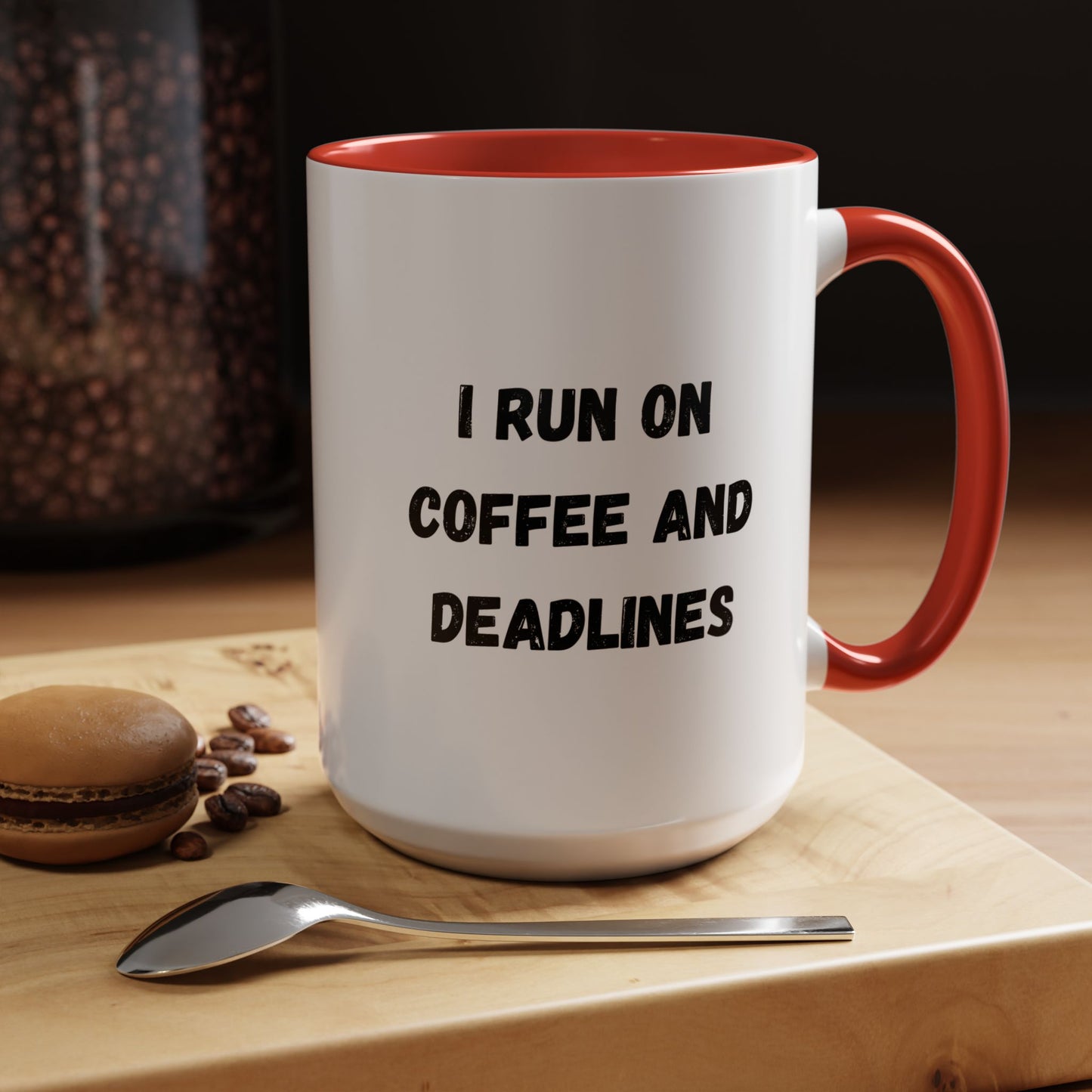 I Run on Coffee and Deadlines Mug, Motivational Coffee Cup, Office Mug, Gift for Writers, Caffeine Lover's Mug, Funny Coffee Cup
