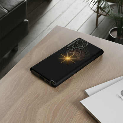 Tough Cases - Radiant Star Phone Case, Protective Black Shockproof Cover with Golden Light Design