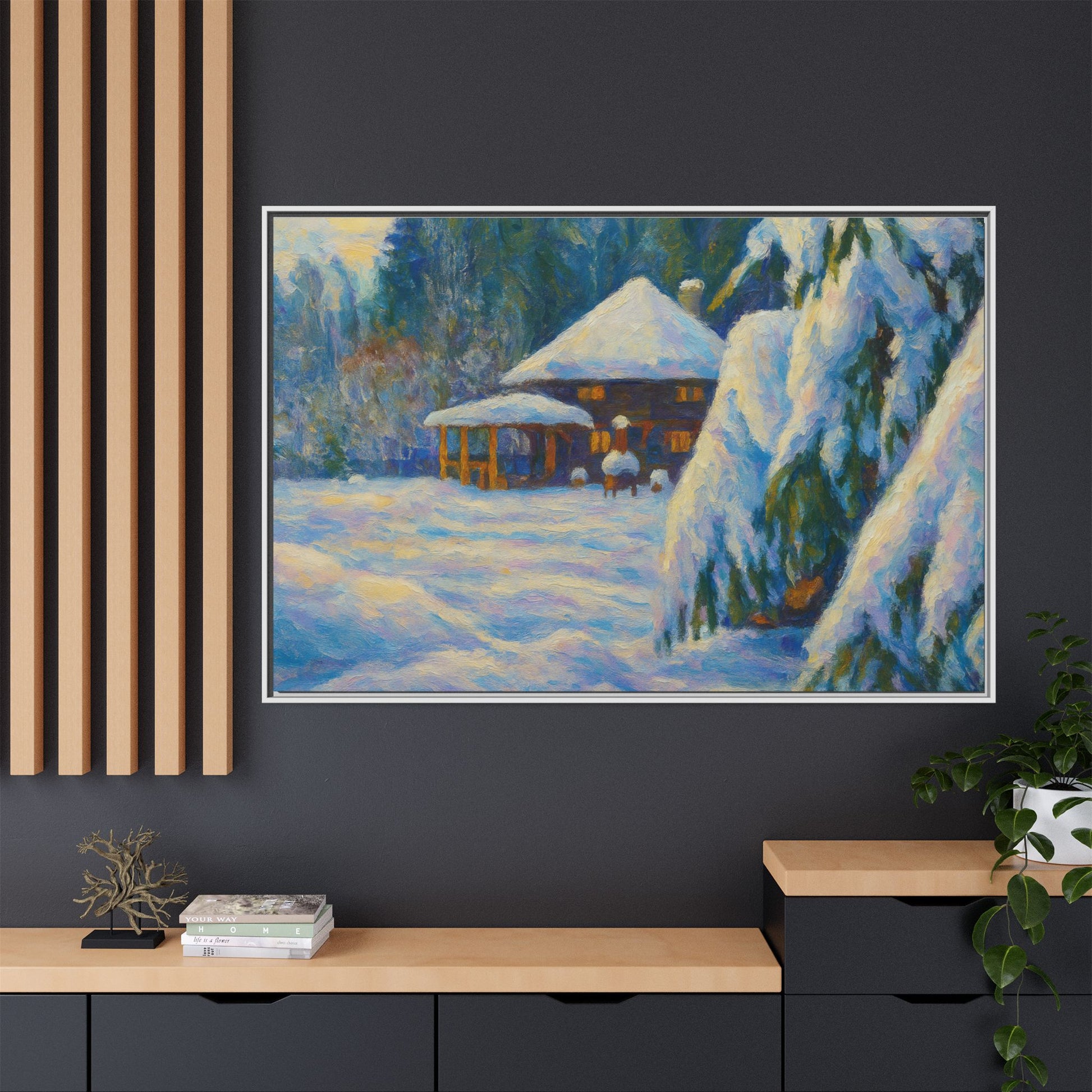 Canvas Art, Winter Scene Home Decor, Seasonal Gift for Art Lovers, Holidays Wall Art, Framed Painting, Matte Print - TRV