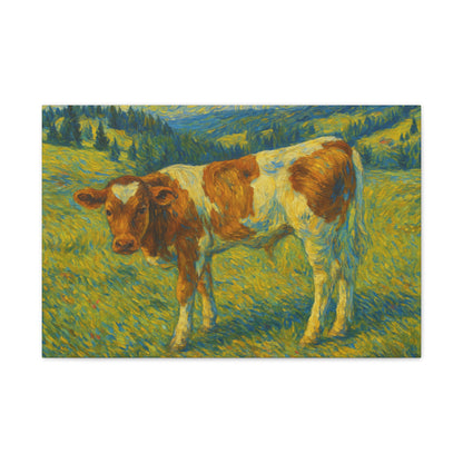 Artistic Cow Canvas Wall Art - Farmhouse Decor, Calf Painting