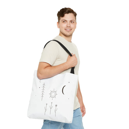 Minimal Moon and Sun Botanical Tote | Celestial Line Art Bag