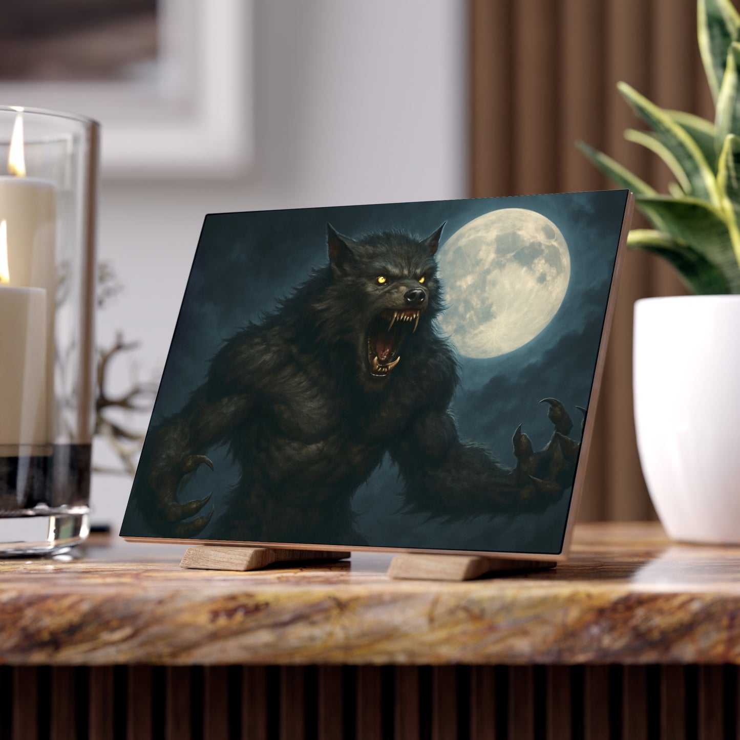 Werewolf Ceramics Decor, Unique Wolf Moon Tile, Gothic Home Accents, Halloween Gift, Dark Art Decoration, Spooky Wall Art - TRV