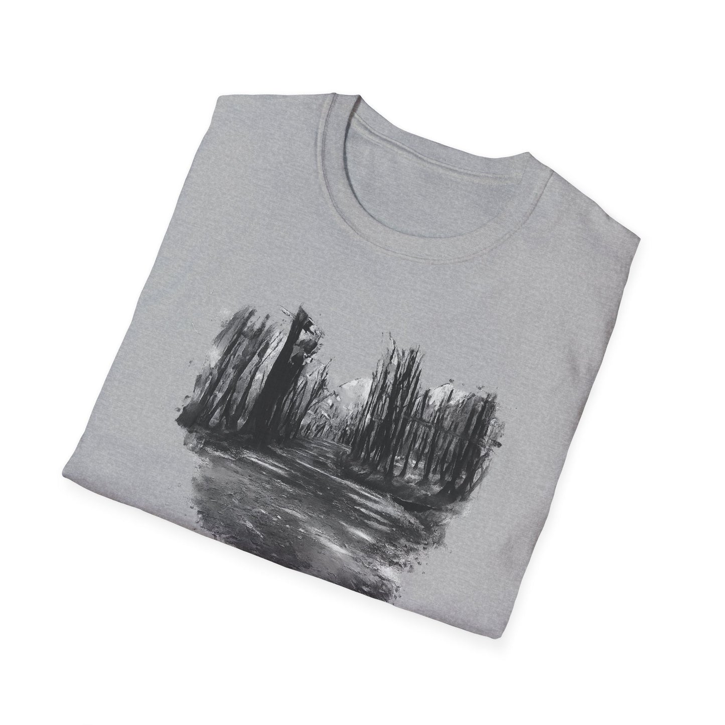 Unisex Softstyle T-Shirt with Abstract Landscape Art, Casual Wear, Gift for Art Lovers, Everyday Fashion, Nature Inspired Tee - TRV