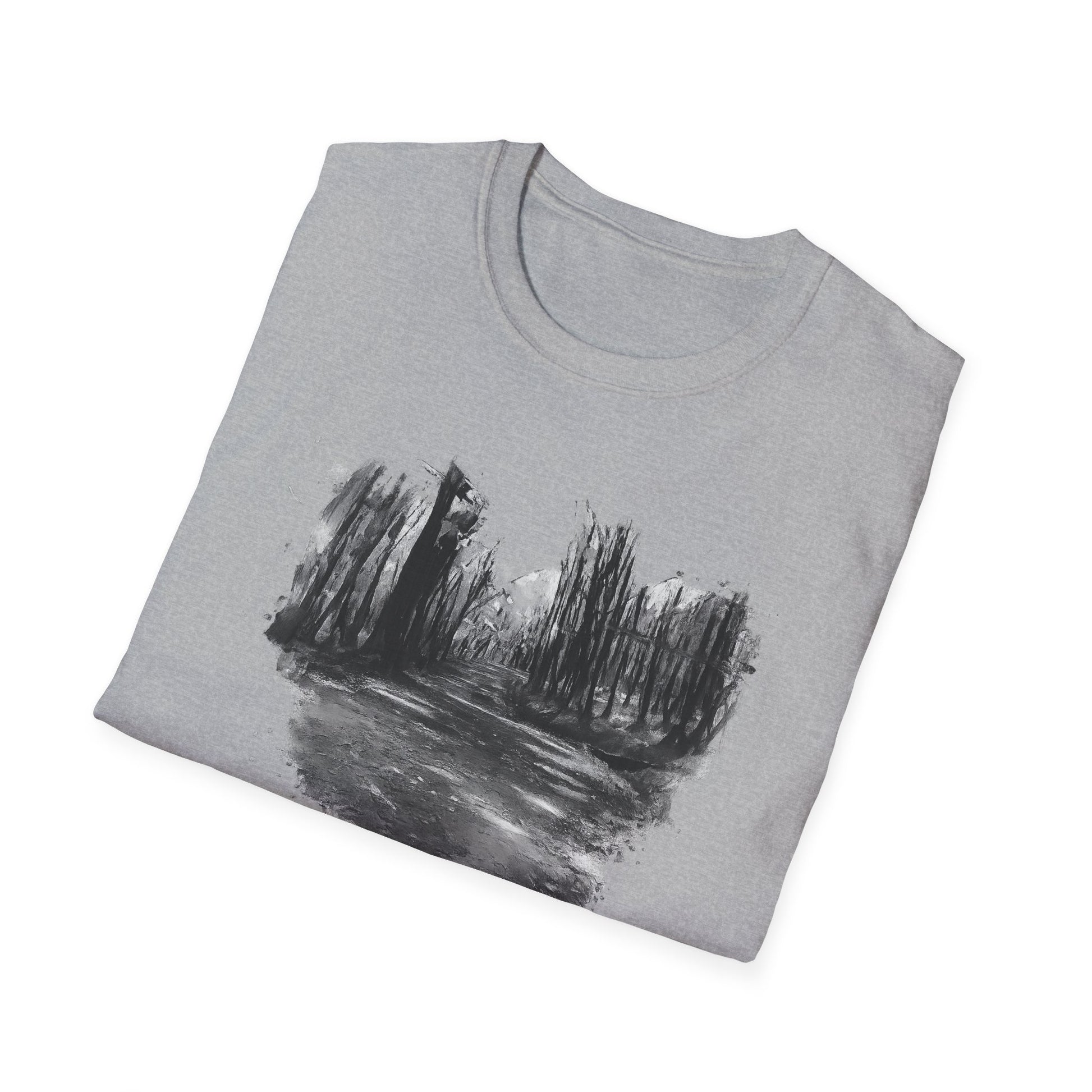 Unisex Softstyle T-Shirt with Abstract Landscape Art, Casual Wear, Gift for Art Lovers, Everyday Fashion, Nature Inspired Tee - TRV