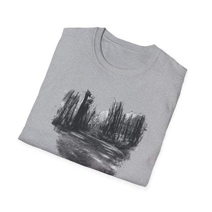Unisex Softstyle T-Shirt with Abstract Landscape Art, Casual Wear, Gift for Art Lovers, Everyday Fashion, Nature Inspired Tee - TRV