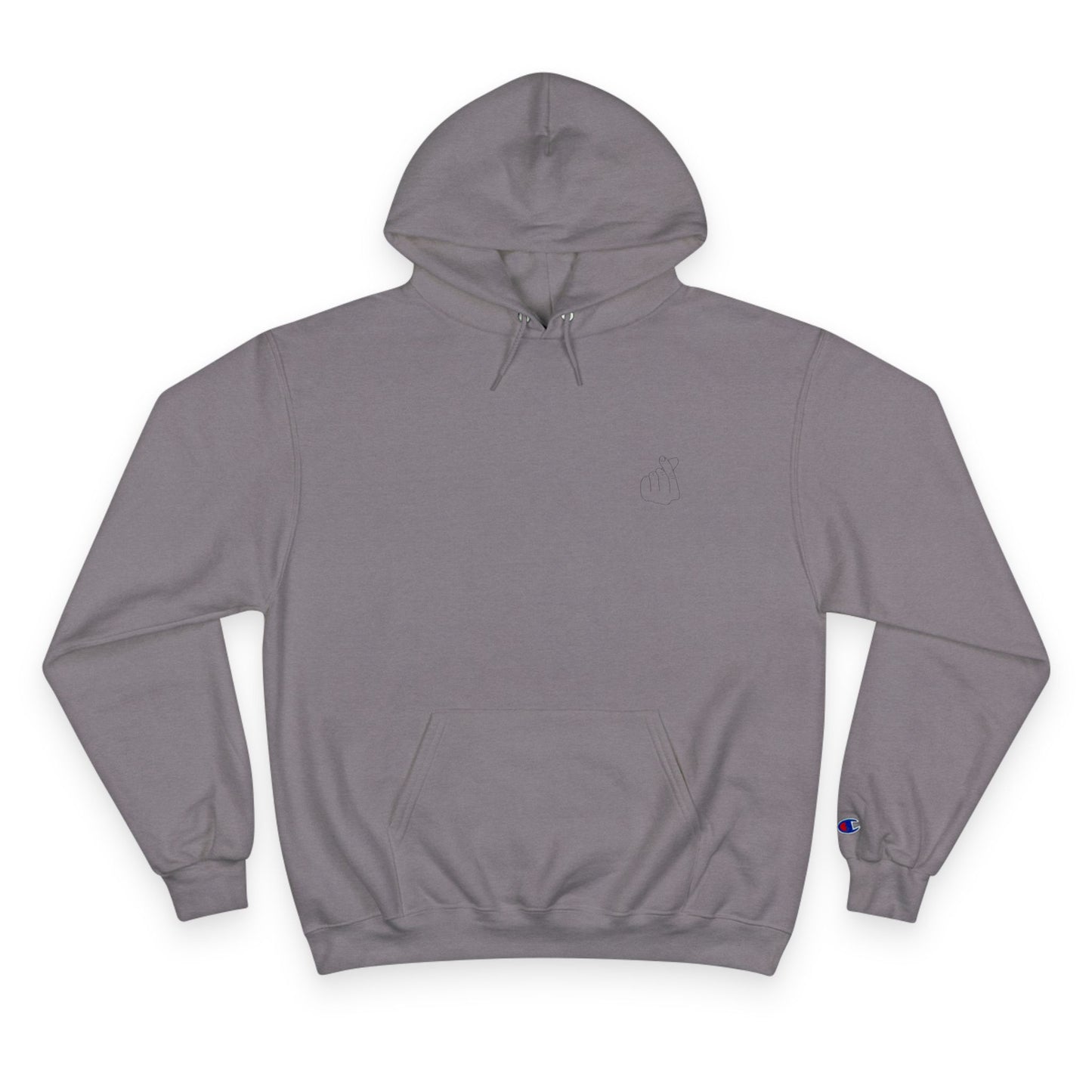 Champion Hoodie with Korean Finger Heart Graphic – Minimal White Pullover