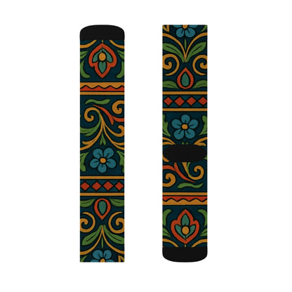 Victorian Floral Tile Sublimation Socks | Patterned Crew Socks - TRV