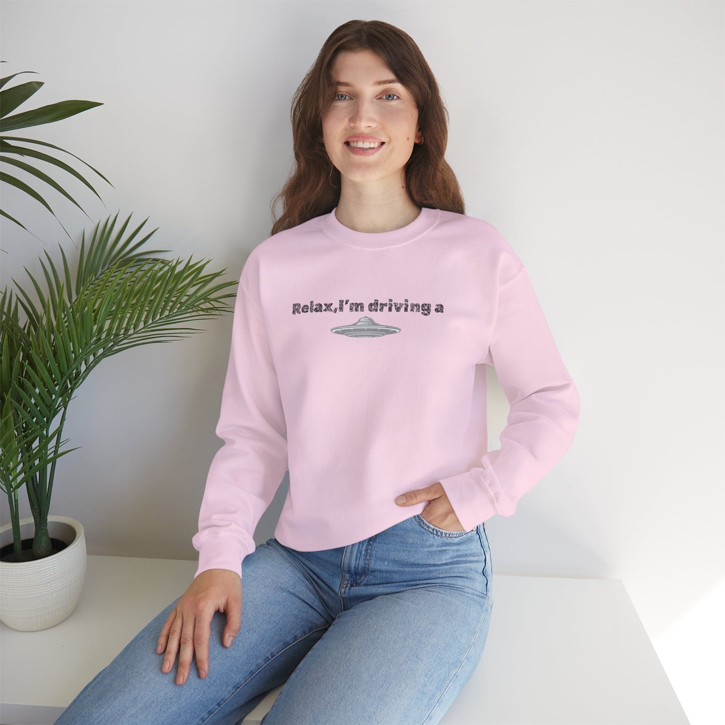 Relaxing UFO Driving Sweatshirt, Funny Gift for UFO Lovers, Unisex Crewneck Pullover, Casual Wear, Space Enthusiast Apparel