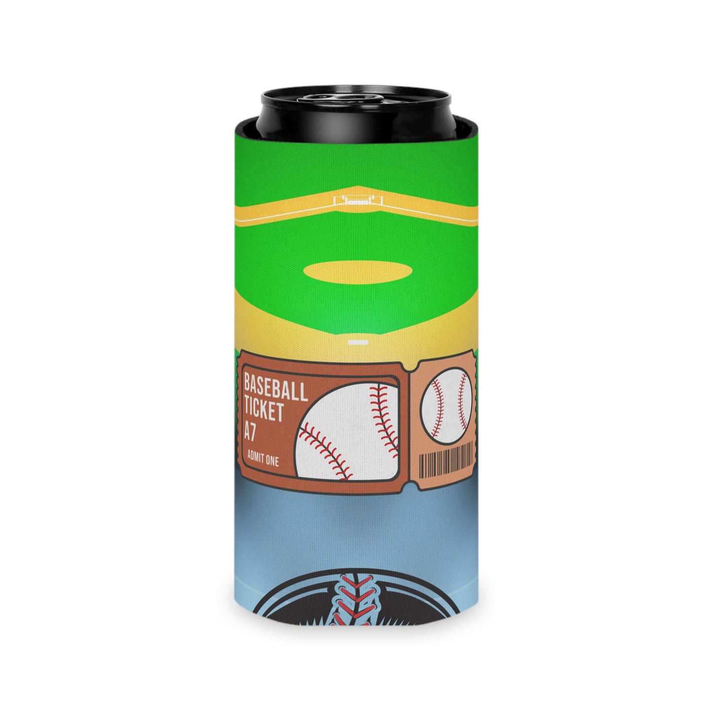 Baseball Ticket Can Cooler, Fun Drink Sleeve for Tailgates, Sports Events, Unique Gift for Fans, Outdoor BBQ, Summer Parties