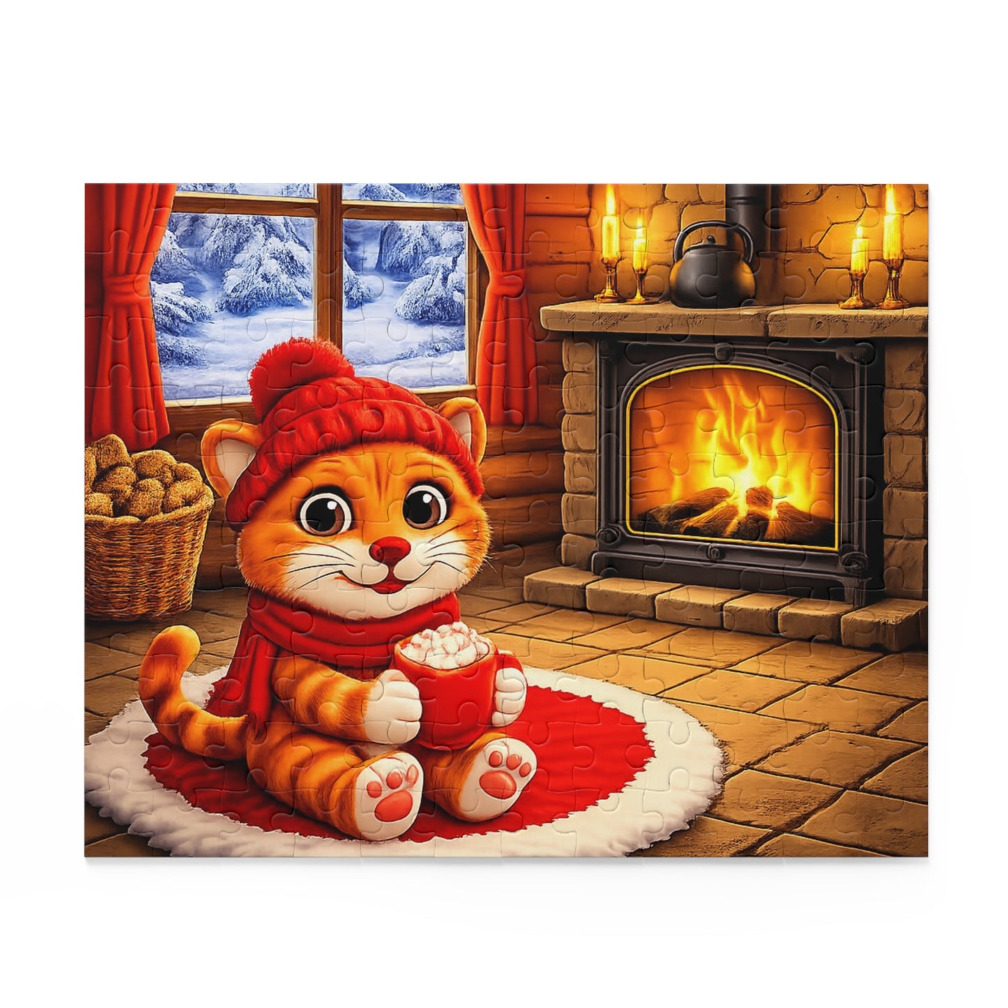 Cozy Cat by Fireplace Puzzle