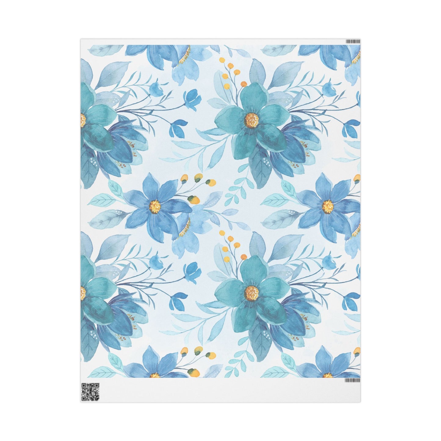 Blue Floral Wrapping Paper Roll — Watercolor Bouquet Gift Wrap