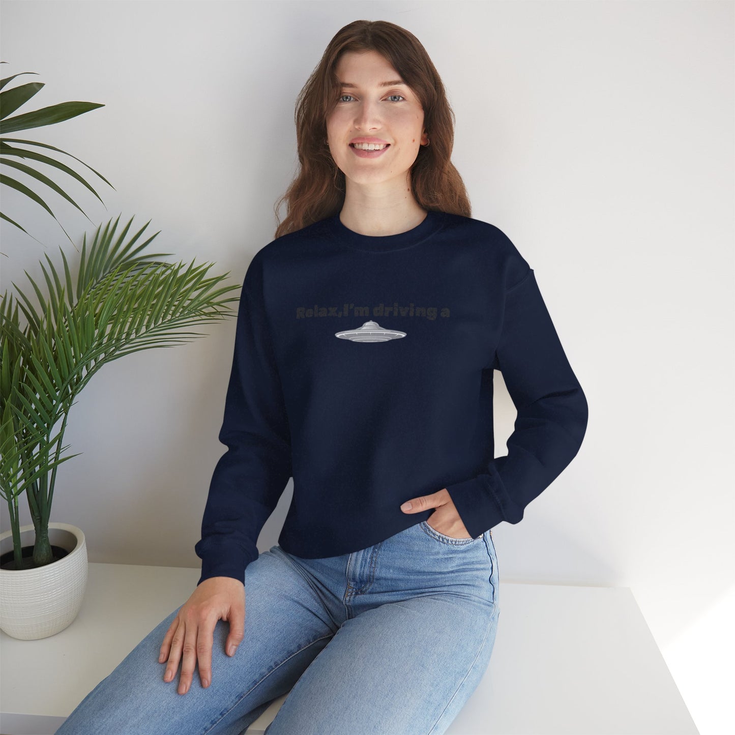 Relaxing UFO Driving Sweatshirt, Funny Gift for UFO Lovers, Unisex Crewneck Pullover, Casual Wear, Space Enthusiast Apparel