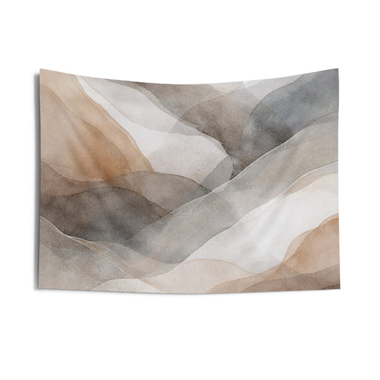 Abstract Watercolor Mountains Indoor Wall Tapestry | Neutral Landscape Art