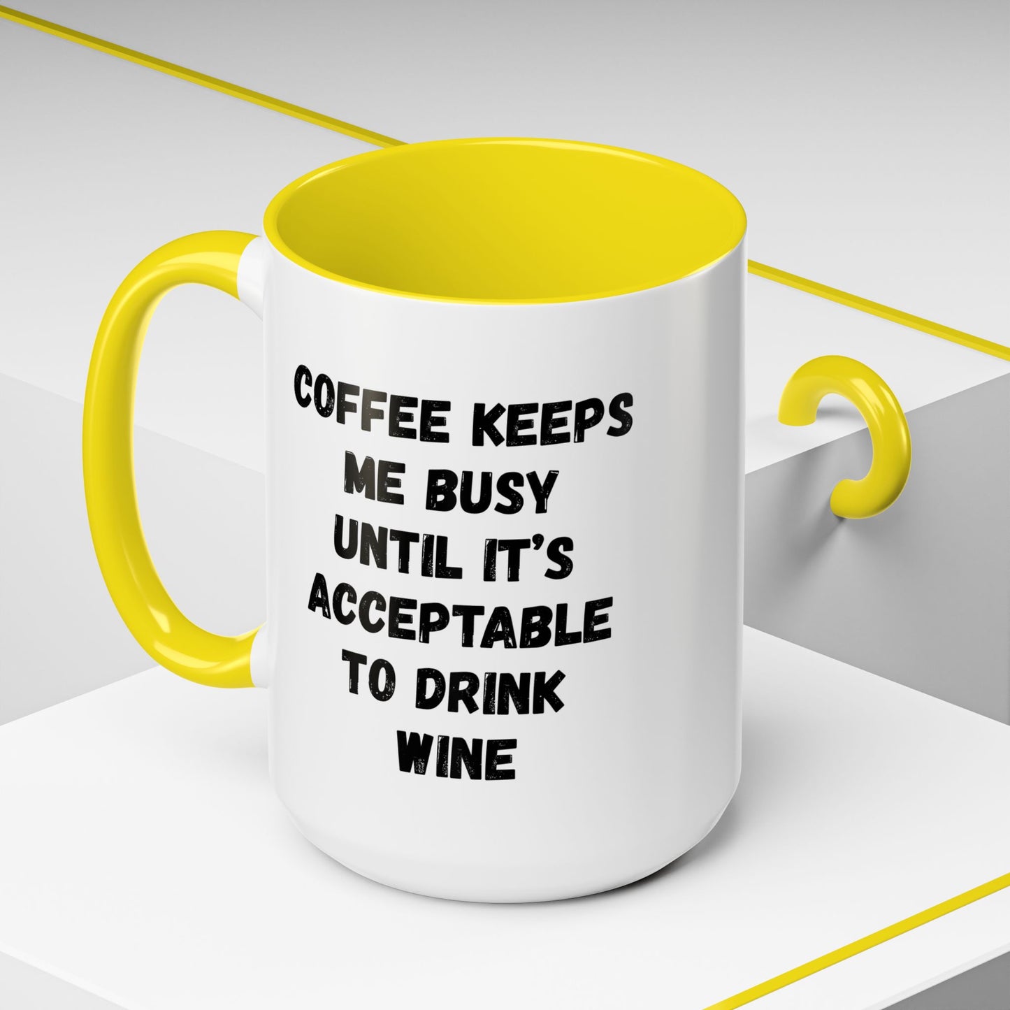 Funny Coffee Mug - "Coffee Keeps Me Busy Until It's Acceptable to Drink Wine" - Great for Mornings, Gifts, Office, Relaxation, Home