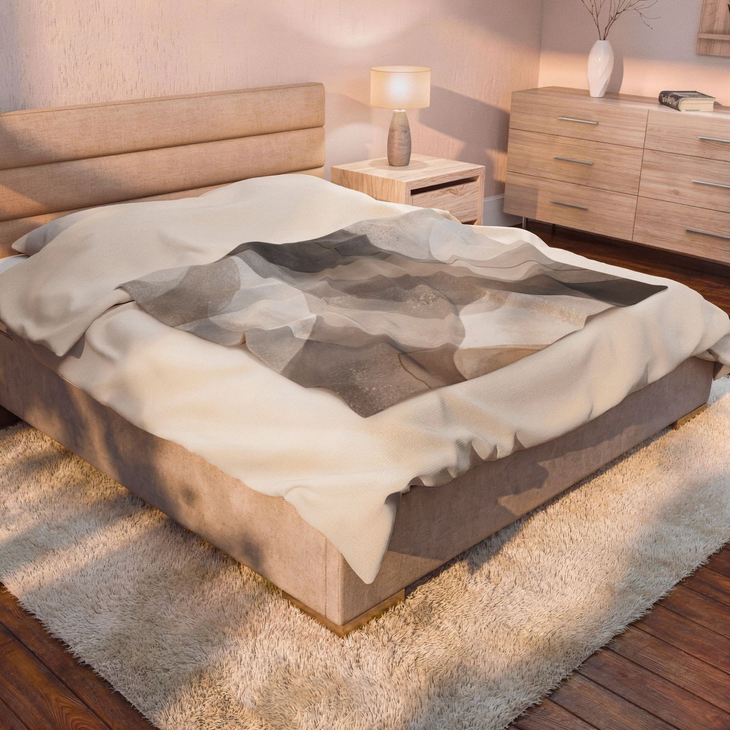 Neutral Abstract Watercolor Blanket | Modern Geometric Waves Throw