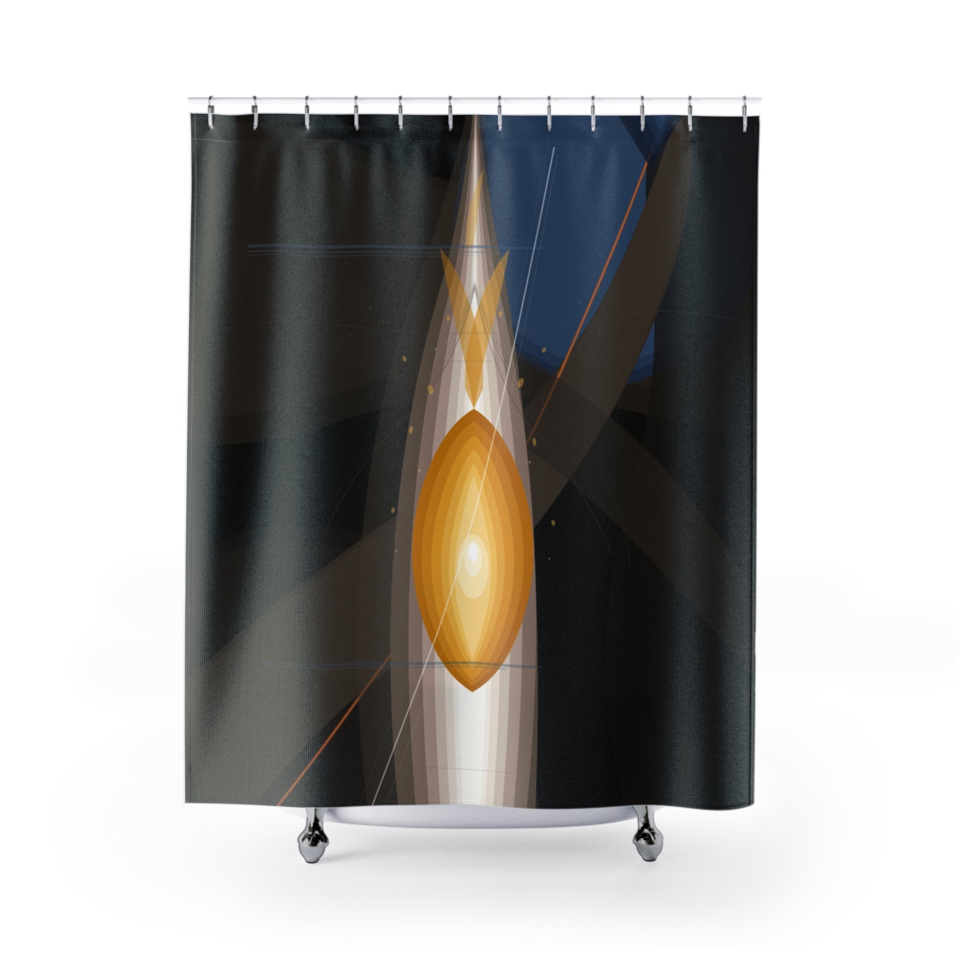Abstract shower curtain featuring modern, artistic design, ideal for bathroom home decor from Printify.