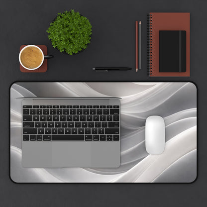 Neutral Abstract Waves Desk Mat | Gray Marble Swirl Surface