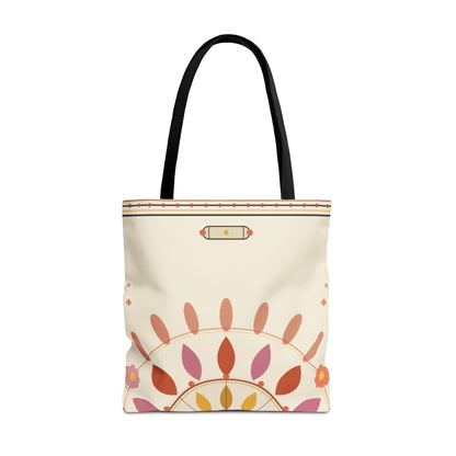 Boho Floral Mandala Tote Bag | Pastel Sunburst Pattern