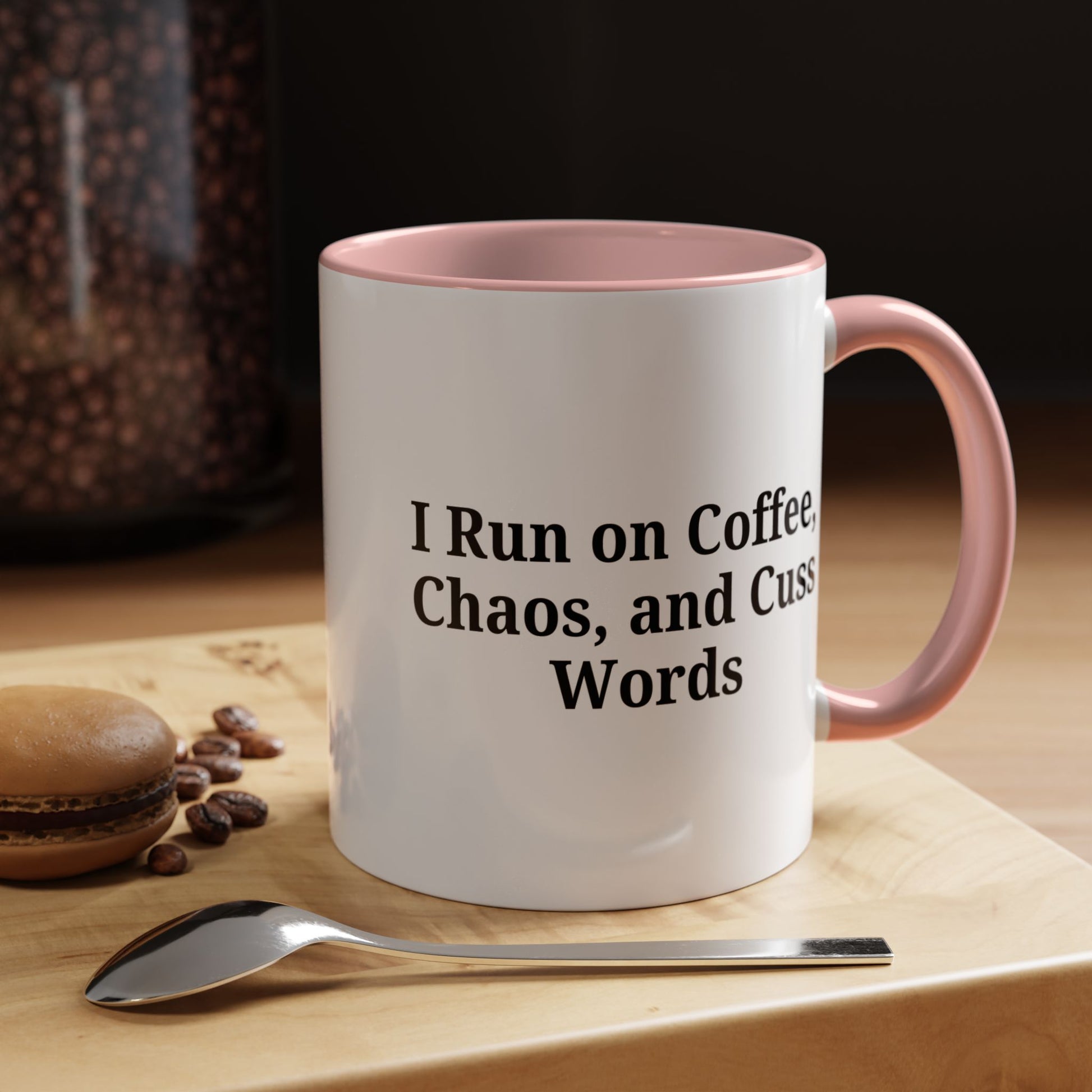 Funny Black Accent Coffee Mug - "I Run on Coffee, Chaos, and Cuss Words" - Ideal Gift for Coffee Lovers - TRV