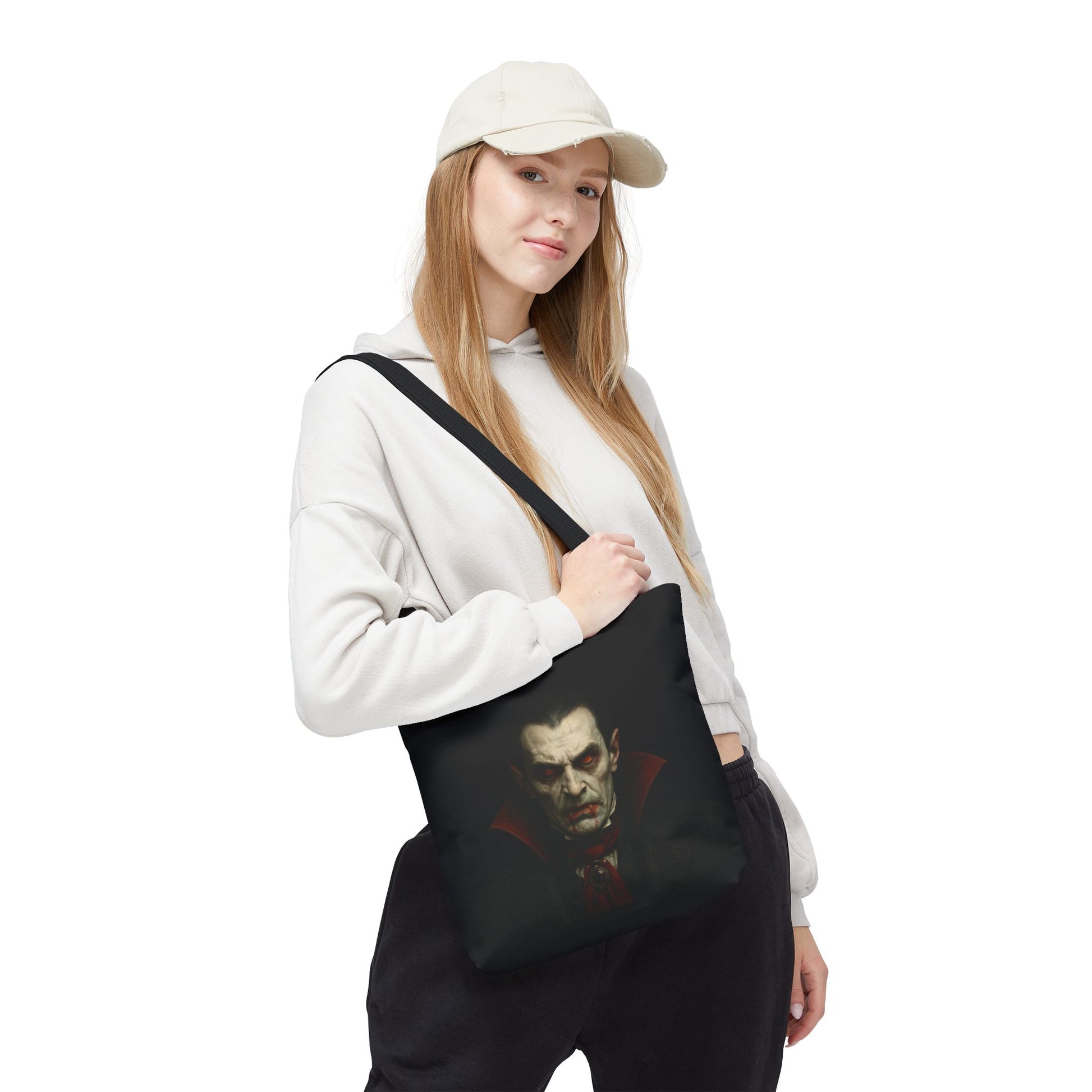 Vampire Haunted Tote Bag, Spooky Shopping Bag, Halloween Accessory, Gothic Style Handbag, Perfect for Halloween Parties, Unisex Tote - TRV