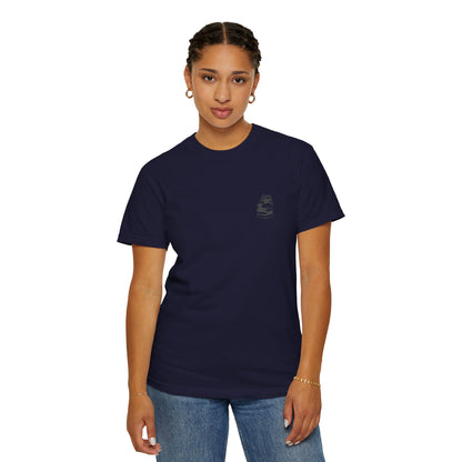 Cozy Cat on Books T-Shirt | Reading Tea Stack Illustration