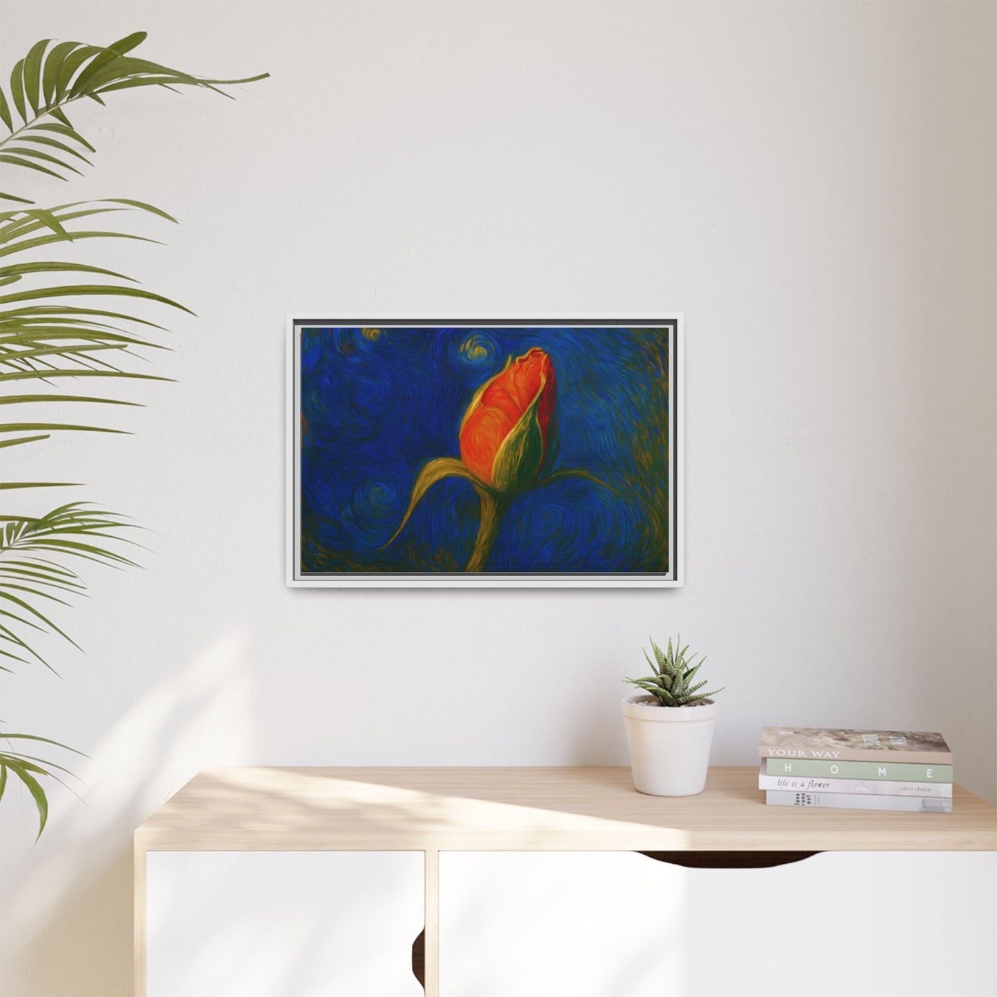 Red Rose Bud Painting Canvas Framed | Matte Wall Art - TRV