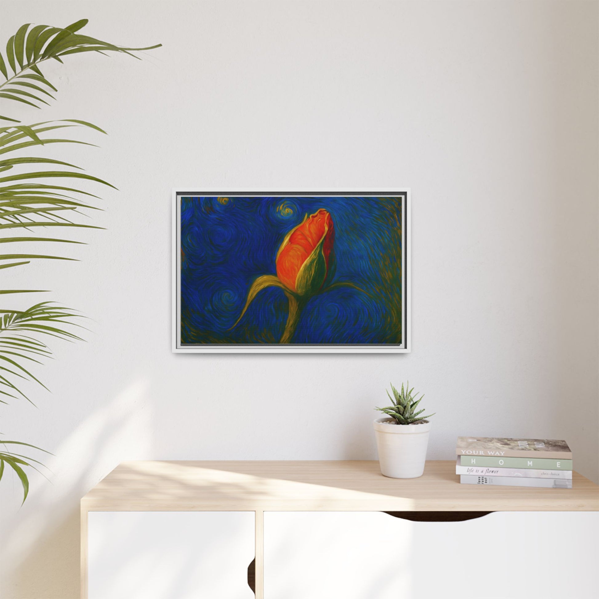 Red Rose Bud Painting Canvas Framed | Matte Wall Art - TRV