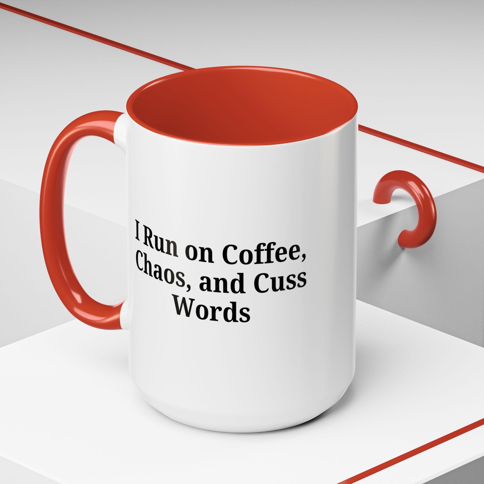 Funny Black Accent Coffee Mug - "I Run on Coffee, Chaos, and Cuss Words" - Ideal Gift for Coffee Lovers - TRV
