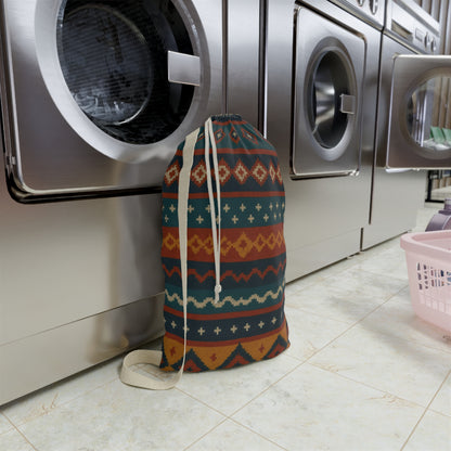 Southwestern Aztec Pattern Laundry Bag | Boho Geometric Drawstring Pouch - TRV