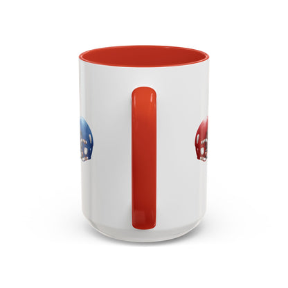 Football Helmet Coffee Mug — Red vs Blue Rivalry Accent Mug (11/15oz)
