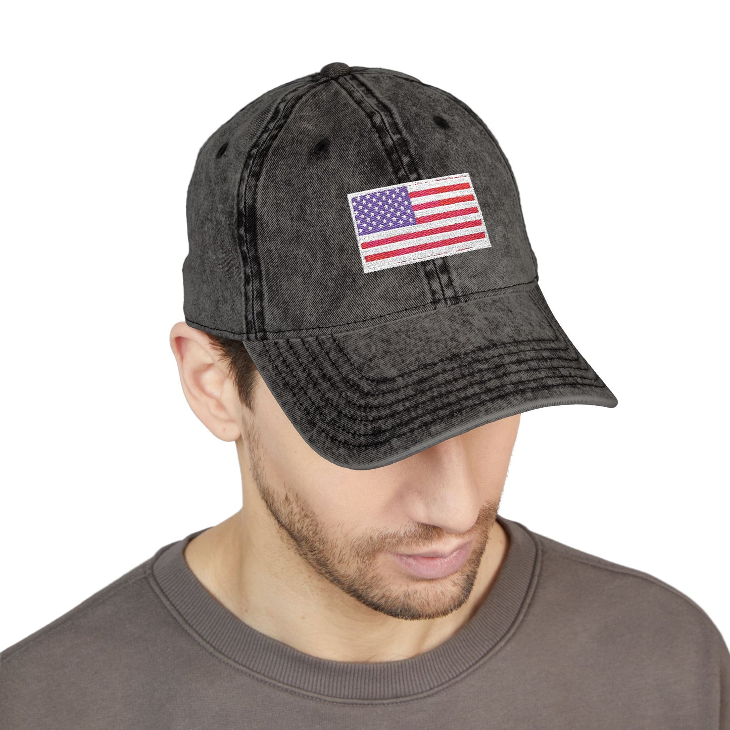 Embroidered Vintage Cap with USA Flag Design - TRV